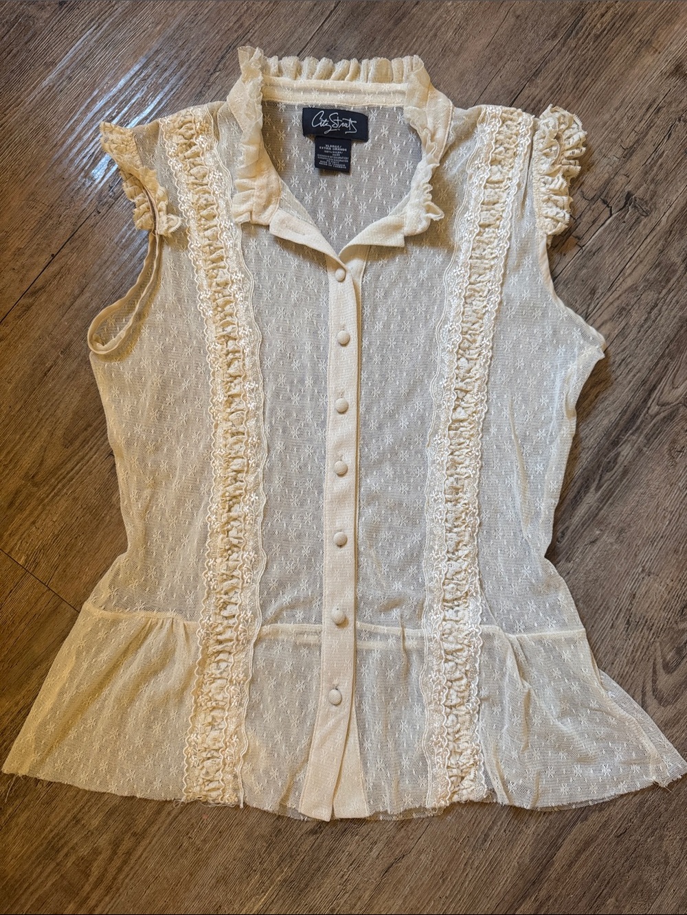 City Streets Cream Lace Ruffle Sleeveless Blouse